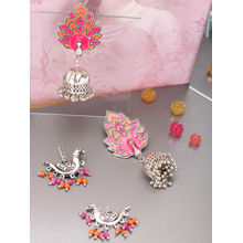 Infuzze Silver Toned & Pink Brass-Plated Drop Earrings - Set of 2