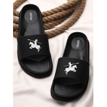 Cantabil Men Black Comfortable Self Design Sliders