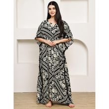 Secret Wish Black Floral Rayon Kaftan Nighty