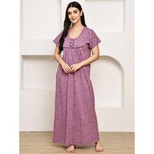 Secret Wish Purple Printed Hosiery Nighty