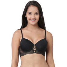 Enamor F040 Long Line Lift T-Shirt Bra - Padded Wired Medium Coverage - Black