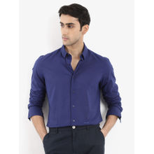 Rare Rabbit Cambric Dark Navy Blue Plain Regular Fit Shirt