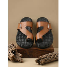 REGAL Tan Men Textured Leather Sandals