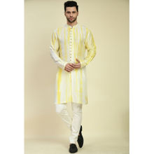 ONE MAN SHOW Men Stripes Yellow Kurta & Pant (Set of 2)