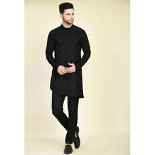 ONE MAN SHOW Men Embroidered Black Kurta & Pant (Set of 2)