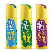 Set Wet Cool, Charm and Swag Avatar Deodorant Spray Perfume 150 ml Each (Pack of 3)