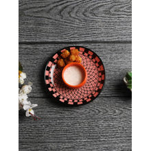 MIAH Decor Ceramic Designer Floral Platter With Attached Bowl: Pink