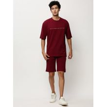 SHOWOFF Men Round Neck Maroon Solid Co-Ord (Set of 2)