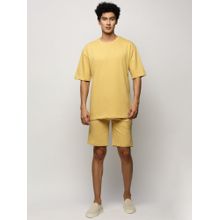 SHOWOFF Men Round Neck Mustard Solid Co-Ord (Set of 2)