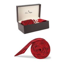 Louis Philippe Mens Red Tie, Pocket Square and Cufflinks