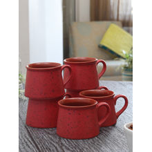 MIAH Decor Handcrafted Ceramic Coffee Mugs Cum Serving Chai Tea Cups Set (set Of 6, Brick Red)