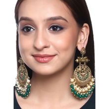 Yellow Chimes Gold-Plated And Green Circular Drop Earrings