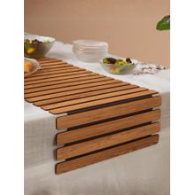 HOME 360 Tan Architectural Oak-Toned Slatted Table Runner