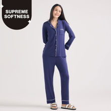 Nykd By Nykaa Sumptuously Soft Modal Button-Down Pajama Set of 2-Navy NYS001