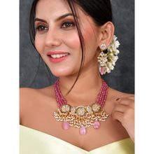 DASTOOR Womens Gold Plated Pink Designer Kundan Necklace Set