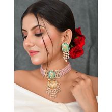 DASTOOR Womens Gold Plated Pink Designer Necklace Set