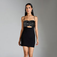 RSVP by Nykaa Fashion Black And Silver Sequin Cut Out Strappy Mini Bodycon Dress