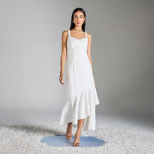 RSVP by Nykaa Fashion White Sleeveless Fit And Flare Asymmetric Ruffle Maxi Dress