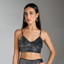 RSVP by Nykaa Fashion Silver Sequin V Neck Strappy Crop Top