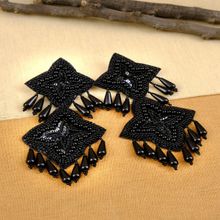 Crunchy Fashion Black Beads Studded Handcrafted Star Long Contemporary Drop Earrings