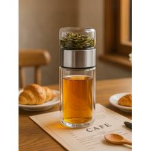 YELONA Silver 350 Ml Double Glass Tea Infuser Bottle