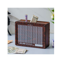 eCraftIndia 100000 Rs Goal Tracker Brown Wooden Piggy Bank