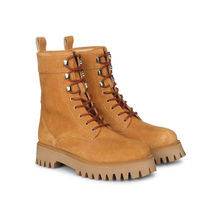 Saint G Anastasia Tan Leather Lace Up High Ankle Casual Boots