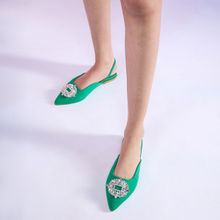 RSVP by Nykaa Fashion Green Pointed Toe Embellished Sling Back Flats