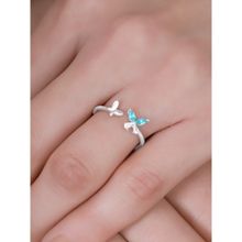 Zavya Blue Butterfly Rhodium Plated 925 Sterling Silver Ring