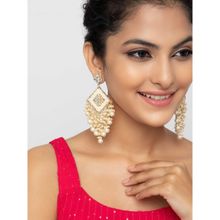 Indya Gold Off White Geometric Beaded Dangler Earrings
