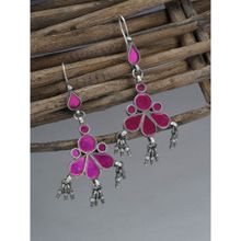 Neeta Boochra Leafs Design In This Earring Are Handcrafted In Pink Mirror Glass With Ghungroo