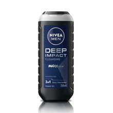 NIVEA MEN Body Wash, Deep Impact, 3 in 1 Shower Gel for Body, Face & Hair, with Microfine Clay
