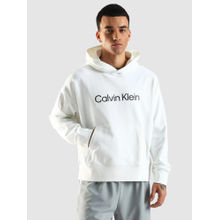 Calvin Klein White Solid Relaxed Fit Cotton Hoodie