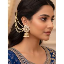 Accessher Silver Teardrop Kundan Jhumka Earrings With Pearl Ear Chain
