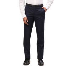 Raymond Slim Fit Checkered Dark Navy Blue Formal Trouser