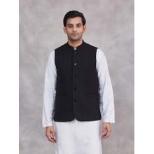 Fabindia Black Wool Quilting Slim Fit Nehru Jacket