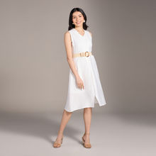 Twenty Dresses by Nykaa Fashion White Solid Front Slit A Line Midi Dress (Set of 2)
