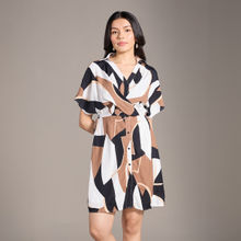 Twenty Dresses by Nykaa Fashion Multicolor Abstract V Collared Neck Knee Length Dress