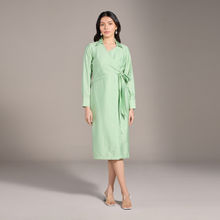 Twenty Dresses by Nykaa Fashion Mint Green V Neck Full Sleeves Straight Fit Midi Dress