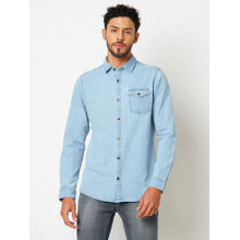 Bombay High Mens Light Blue Solid Denim Shirt