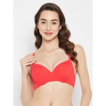 Clovia Polyamide Solid Padded Demi Cup Underwired Push-Up Bra - Light Red