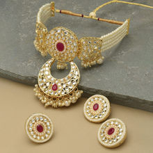 Zaveri Pearls Gold Tone Multi Strand Kundan Choker Necklace Earring and Ring Set-ZPFK12117