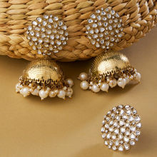 Zaveri Pearls Antique Gold Tone Traditional Kundan Jhumki Earring & Ring Set-ZPFK13163 (Set of 2)