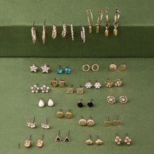 Zaveri Pearls Set Of 25 Gold Tone Smart Casual Wear Studs & Hoop Earrings-ZPFK14053