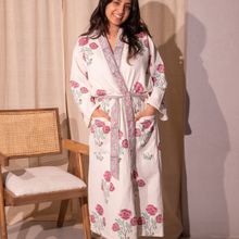 House of Ekam Floral Amaryllis Blockprinted Bathrobe