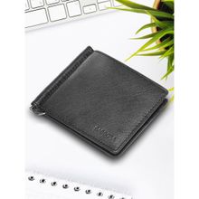 Sassora Genuine Leather Men's Black Bi-Fold Money Clip Wallet (S)