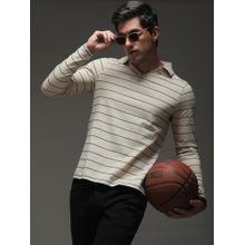 DILLINGER Mens Regular Long Sleeve Polo Striped T-shirt - Beige