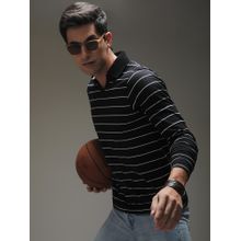 DILLINGER Mens Regular Long Sleeve Polo Striped T-shirt - Black