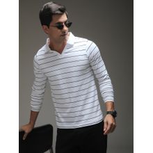 DILLINGER Mens Regular Long Sleeve Polo Striped T-shirt - White