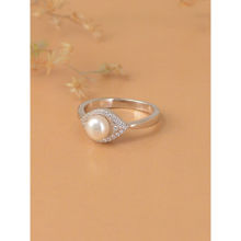 Ornate Jewels 925 Sterling Silver Pearl American Diamond Evil Eye Pearl Ring For Women